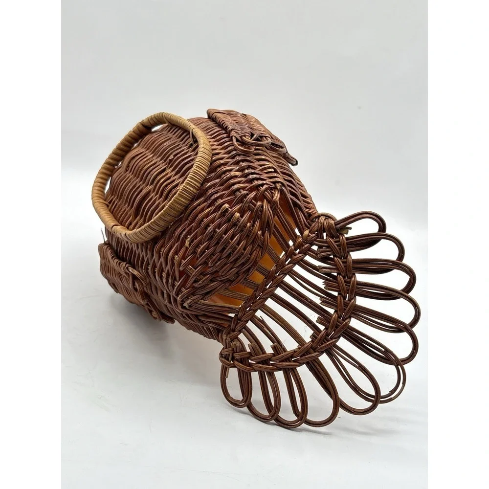 Vintage Woven Wicker Turkey Basket With Plastic Liner Bird Bread Basket
